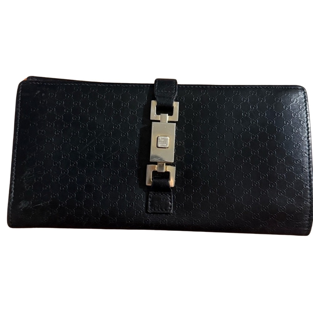 Gucci Microguccissima Jackie Piston Lock Authentic Leather Wallet in Black - Picture 2 of 14